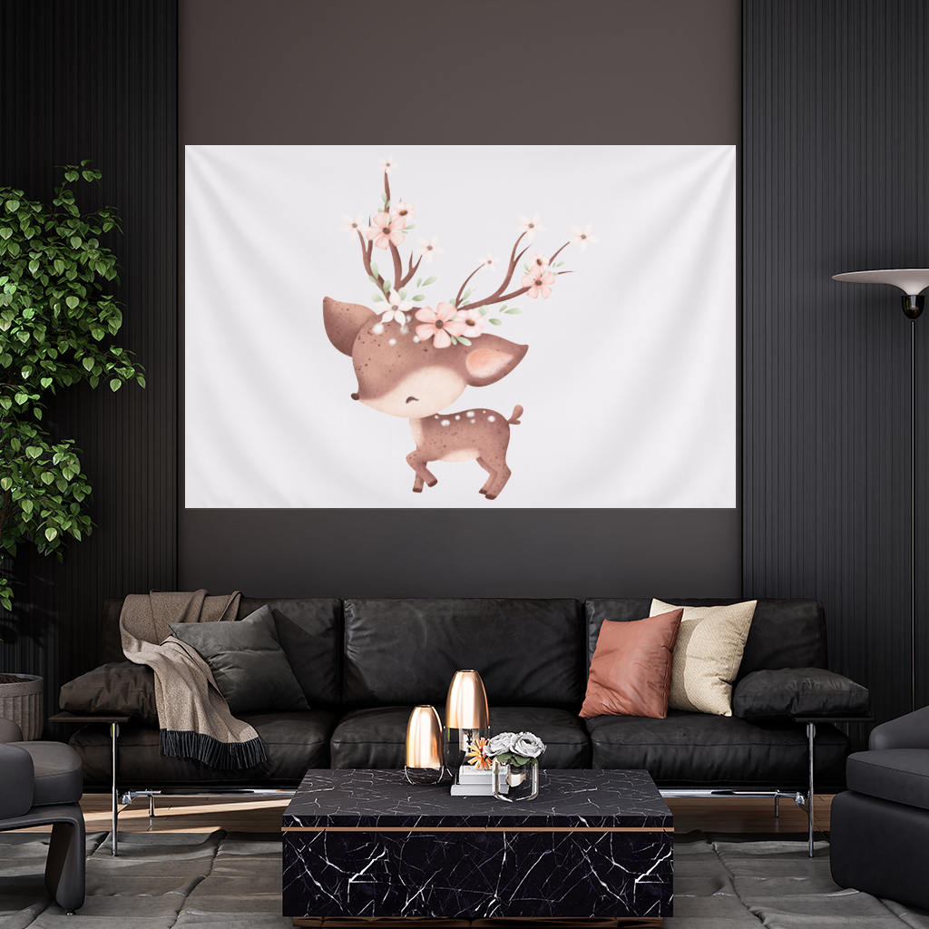 Cute Baby Deer with Floral Antlers Wall Tapestry