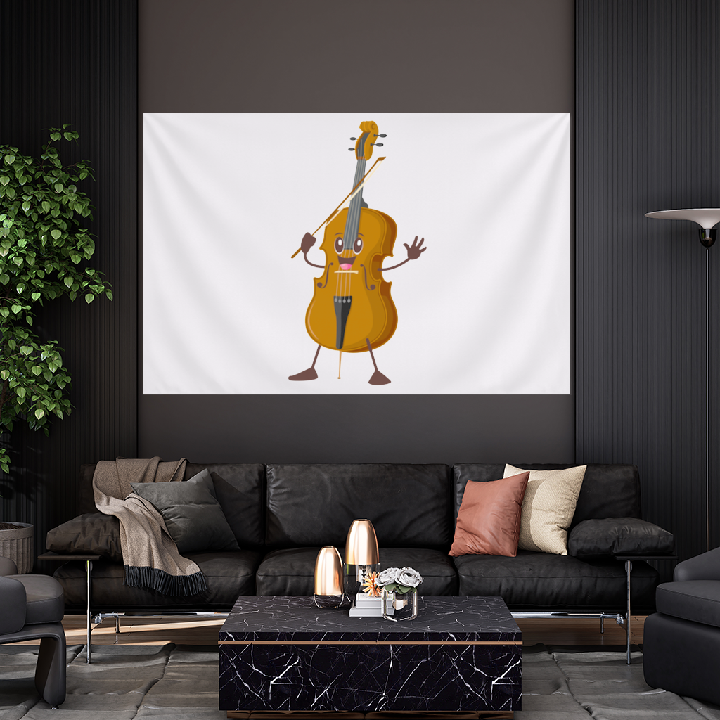 Happy Cello Character Art Design Wall Tapestry