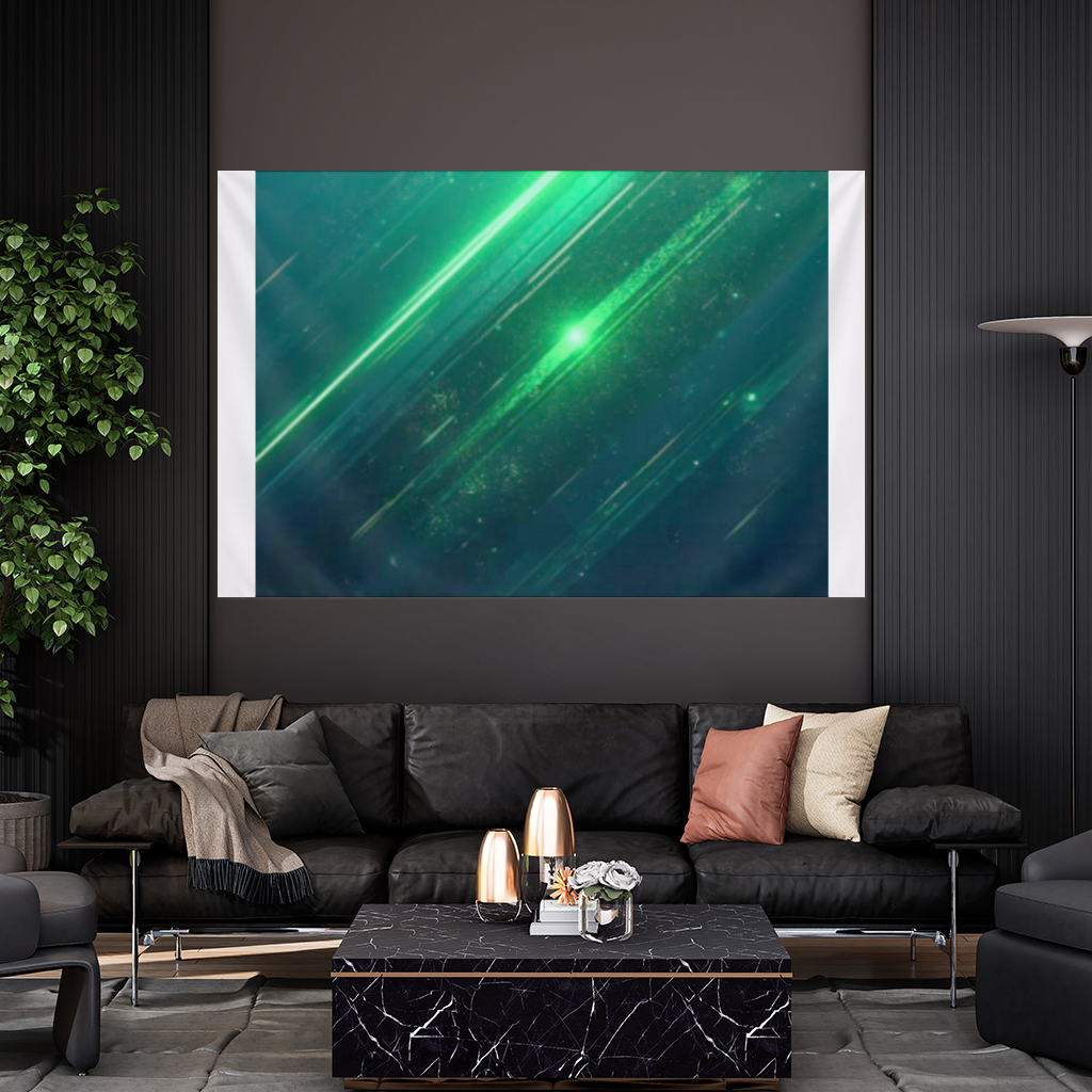 Siyah fon üstündeki parlak yeşil çizgiler. Duvar Örtüsü