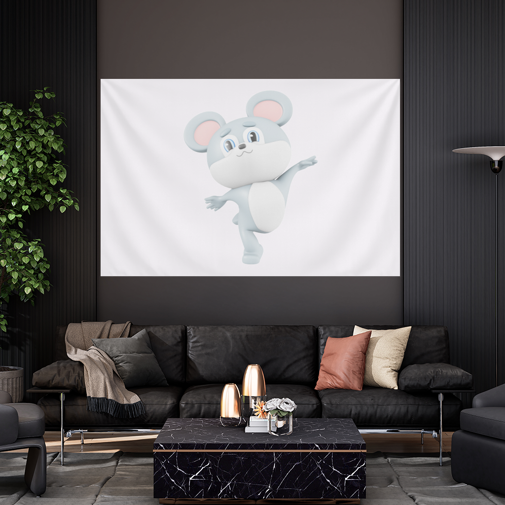 Dancing Cute Grey Mouse Character Wall Tapestry