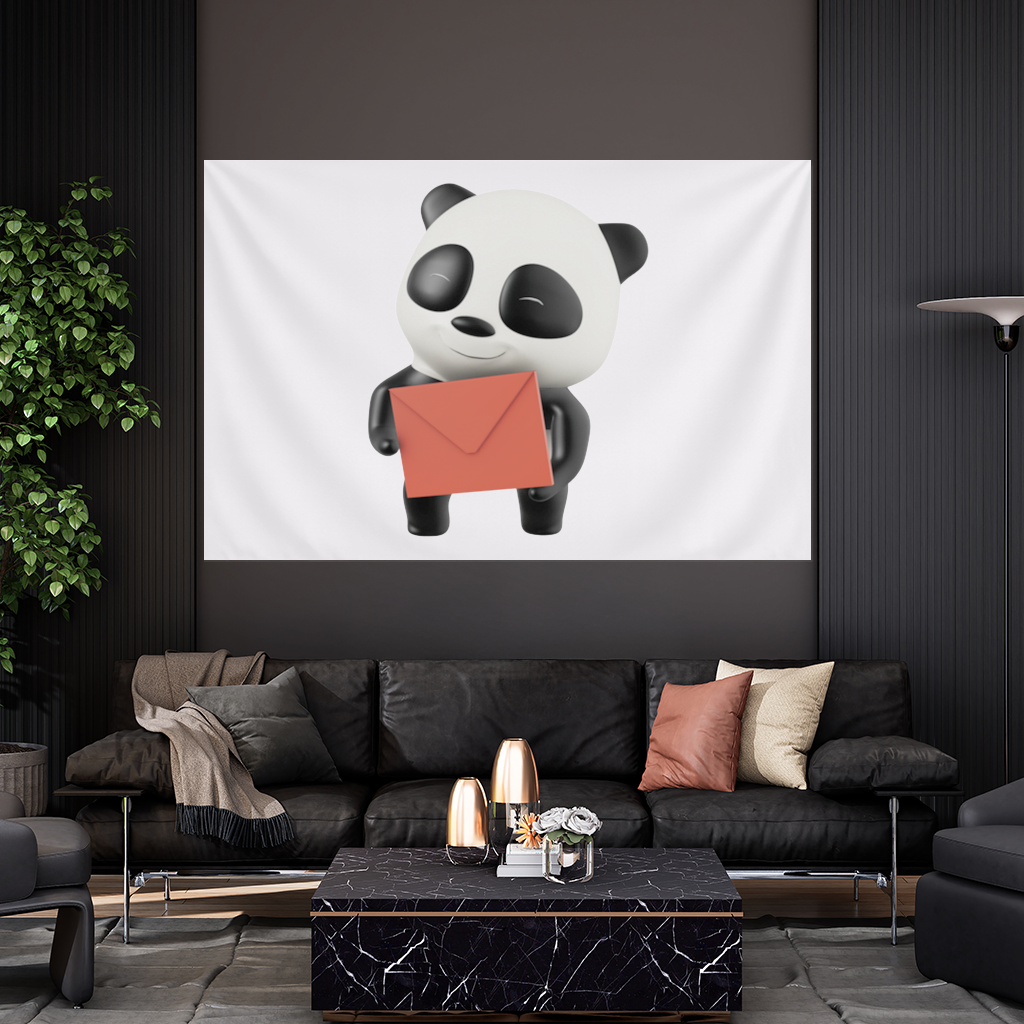 Kırmızı Zarflı Mutlu Panda Karakteri Duvar Örtüsü