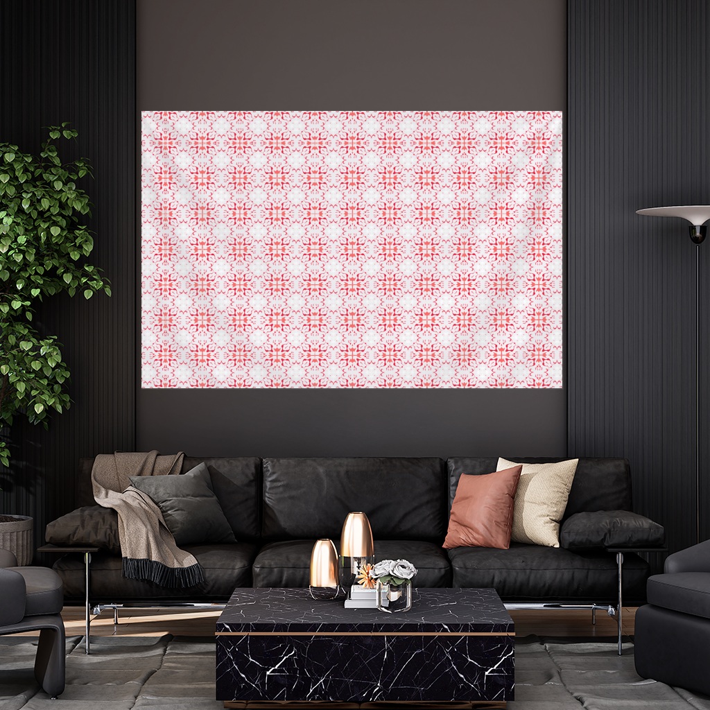 Red and White Traditional Tile Style Pattern Wall Tapestry