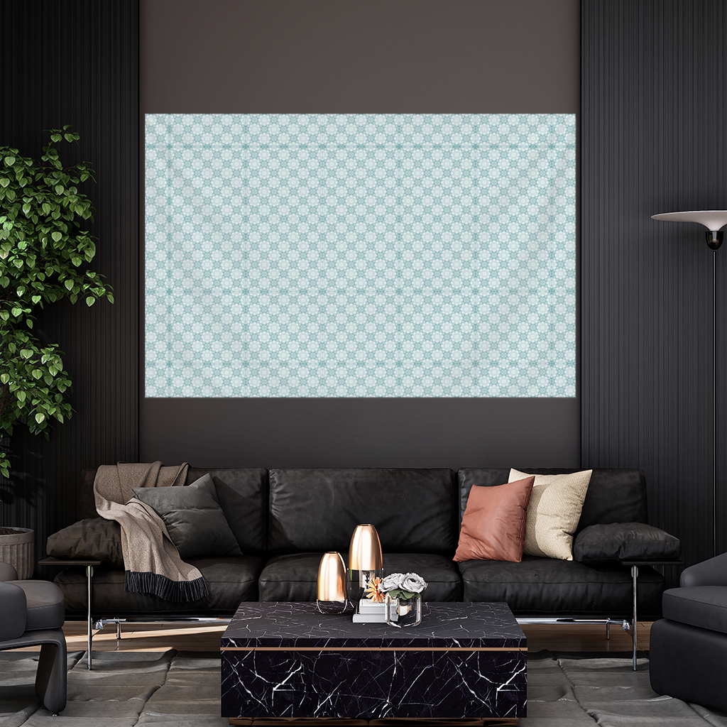 Blue Pixelated Geometric Ornament Pattern Wall Tapestry