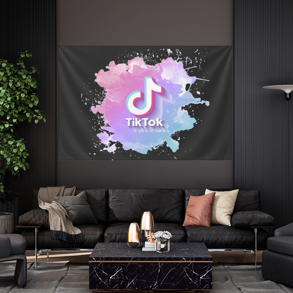 TikTok Logo with Watercolor Effect Wall Tapestry