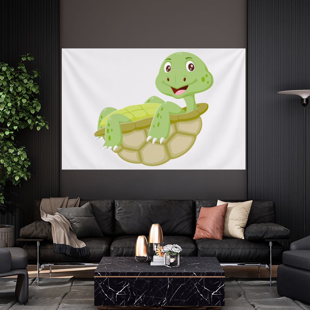 Kabuğunda Mutlu Gülen Yeşil Kaplumbağa Duvar Örtüsü