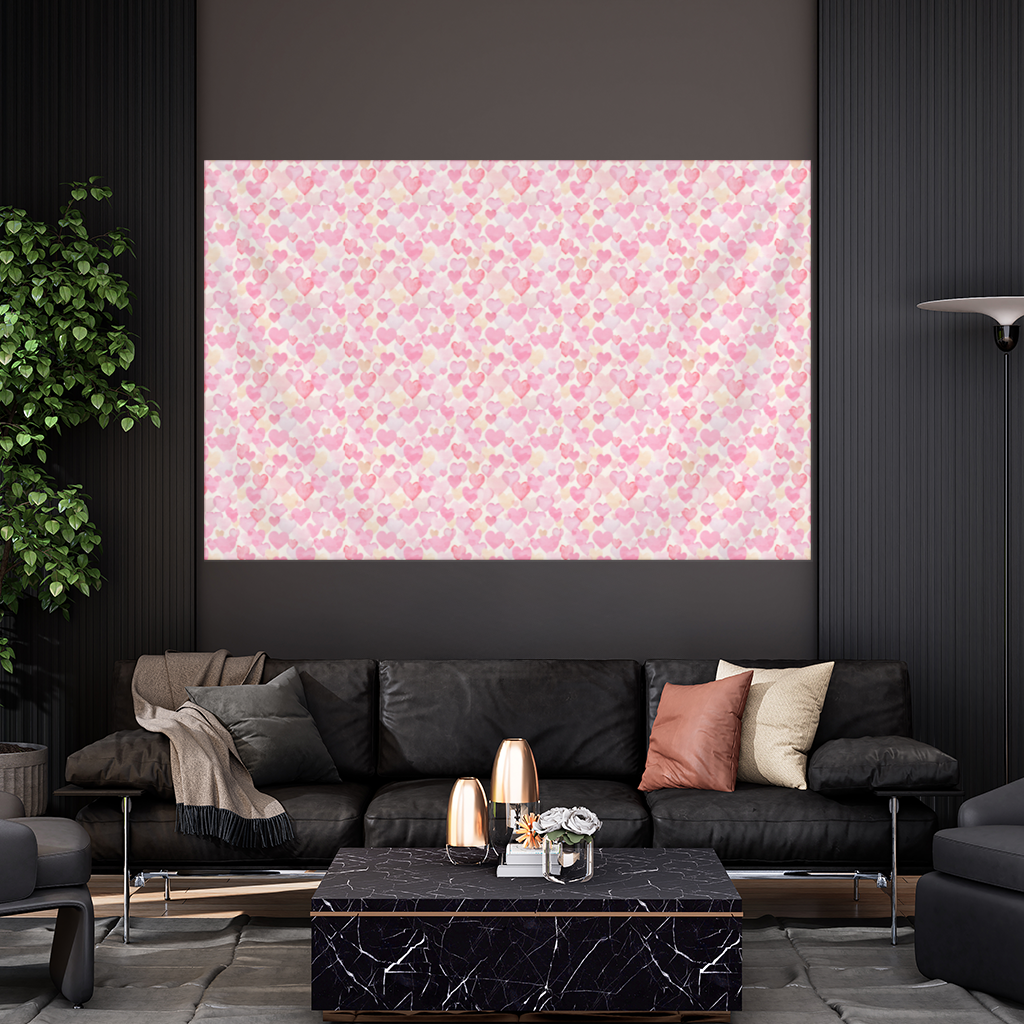 Watercolor Pink Hearts Wall Tapestry