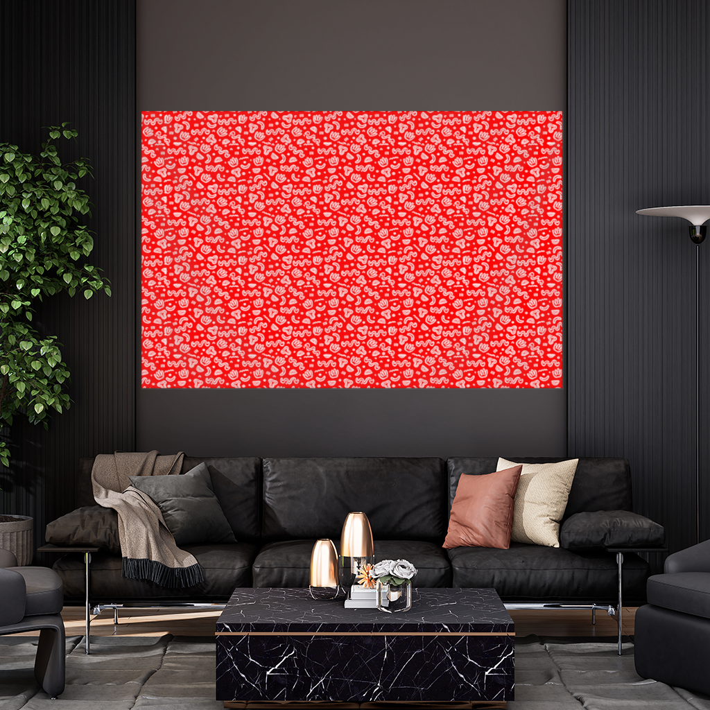 Red Abstract Doodle Wall Tapestry