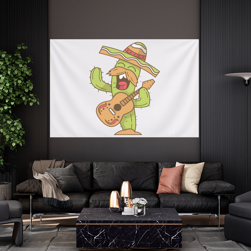 Mariachi Cactus Playing Guitar Wall Tapestry