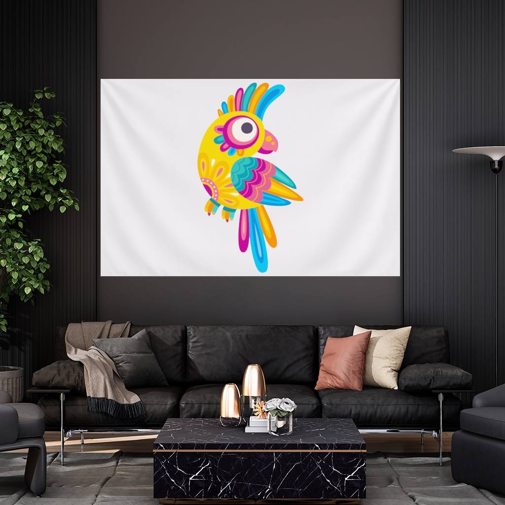 Vibrant Tropical Parrot Folk Wall Tapestry