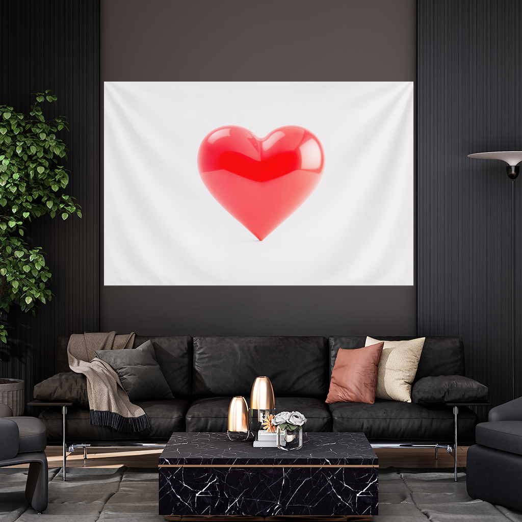 Glossy Red 3D Heart Wall Tapestry