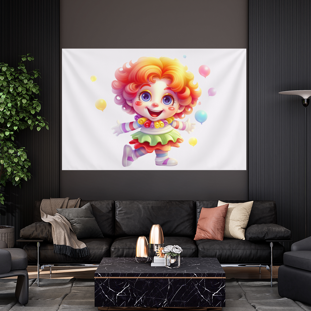 Cute Rainbow Hair Happy Clown Wall Tapestry