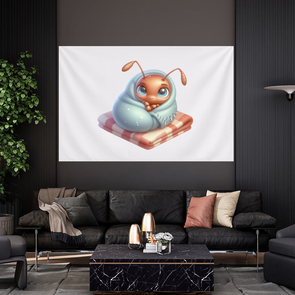 Kawaii Baby Ant Wrapped in Blanket Wall Tapestry