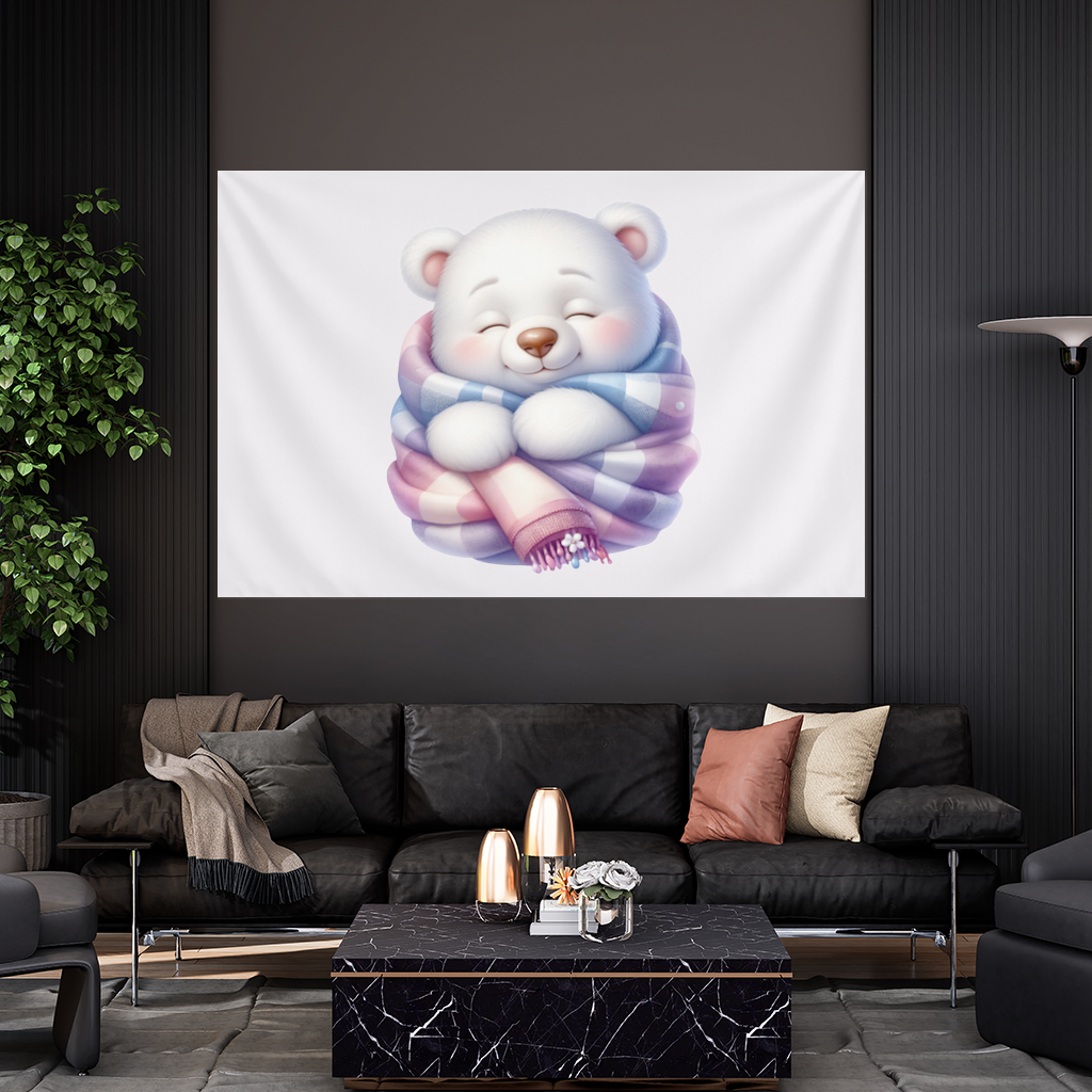Cozy Sleepy Polar Bear Cub Wall Tapestry