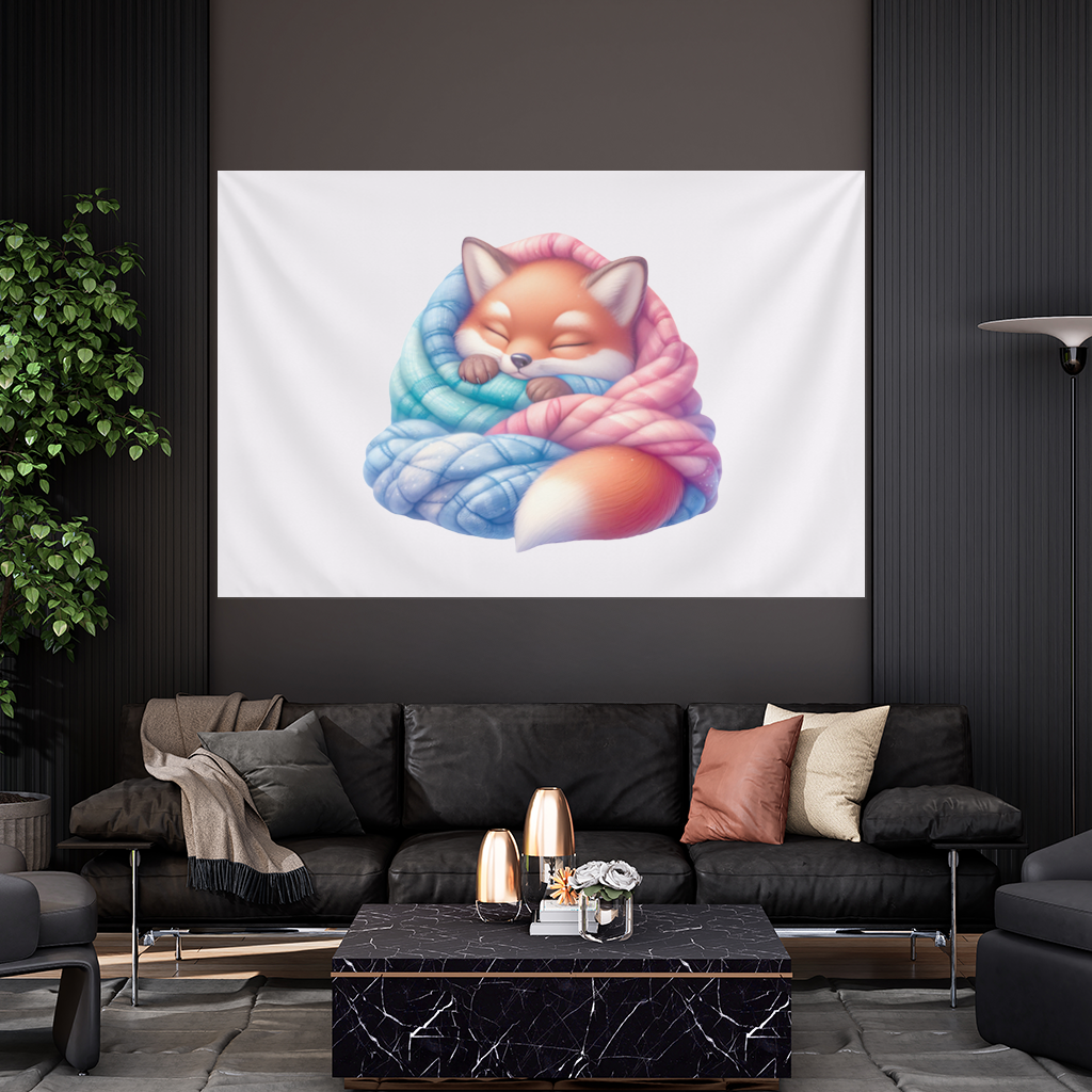 Sleeping Fox Knitted Blanket Wall Tapestry