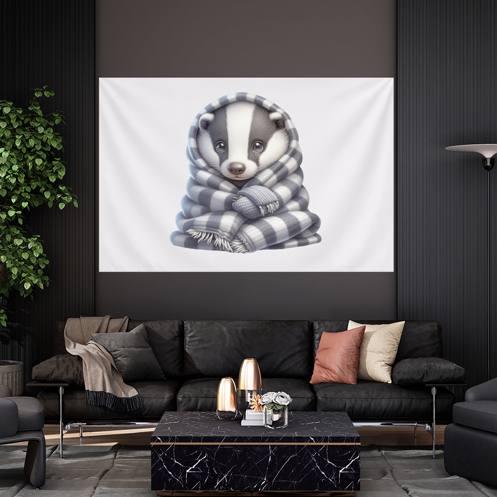 Cozy Baby Badger Wrapped in Blanket Wall Tapestry