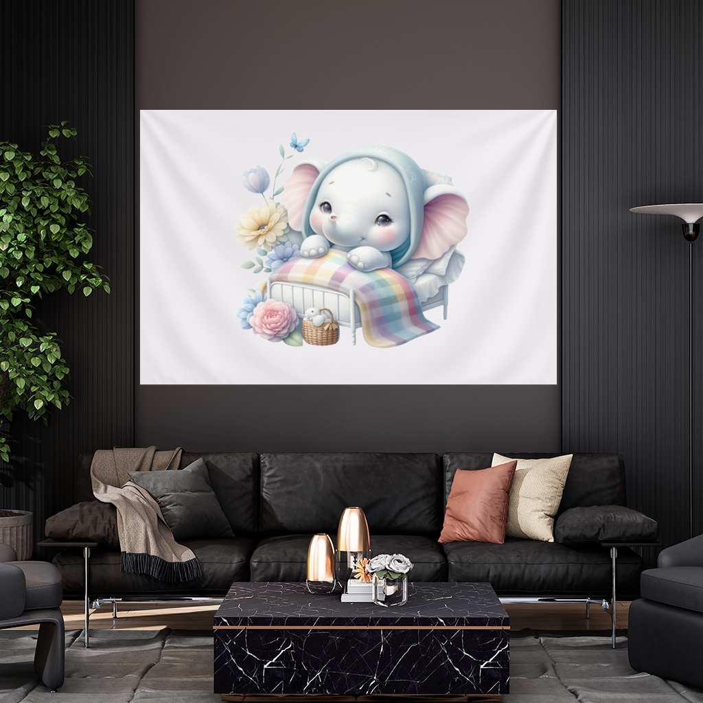 Sleeping Baby Elephant in Bed Wall Tapestry
