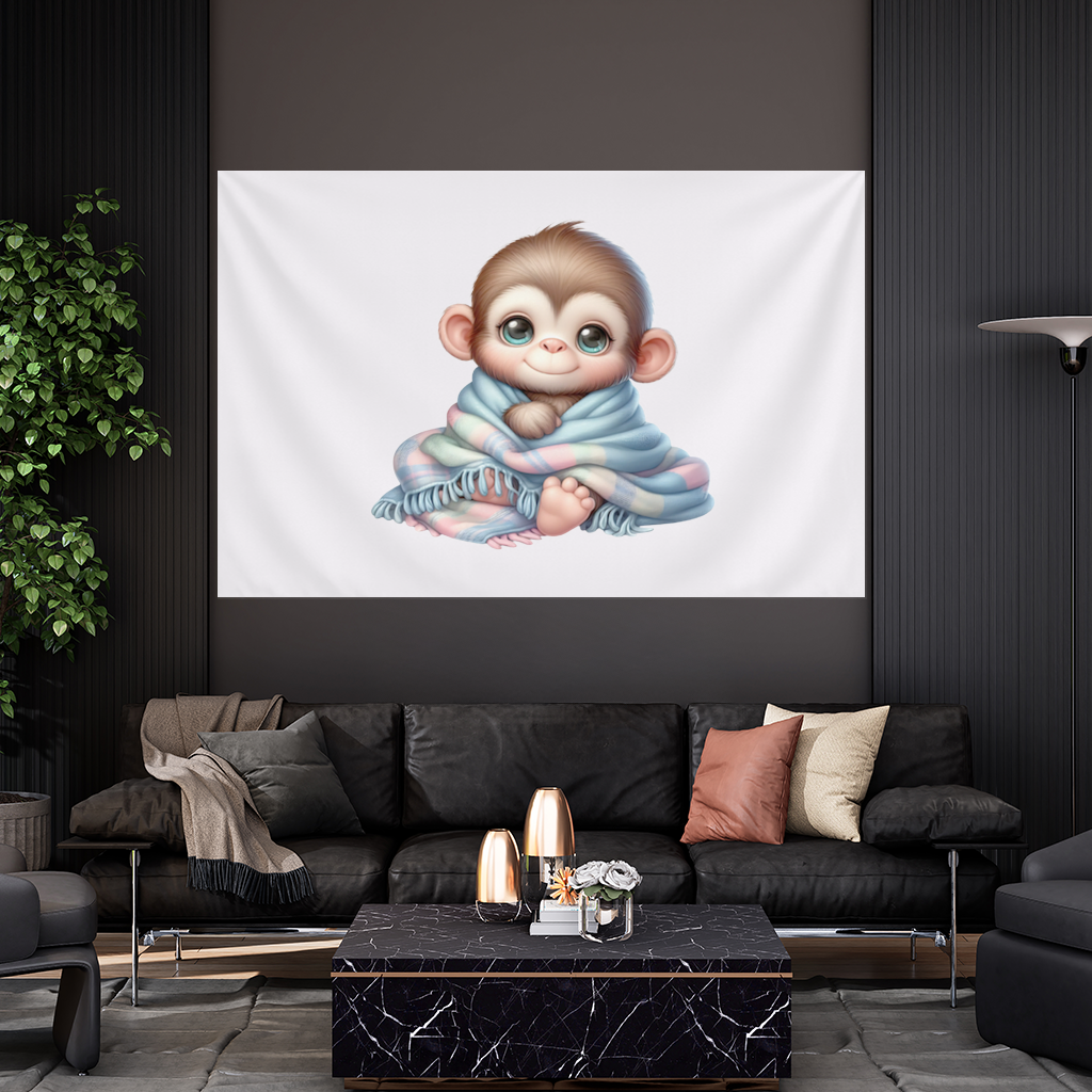 Cute Baby Monkey Wrapped in Blanket Wall Tapestry