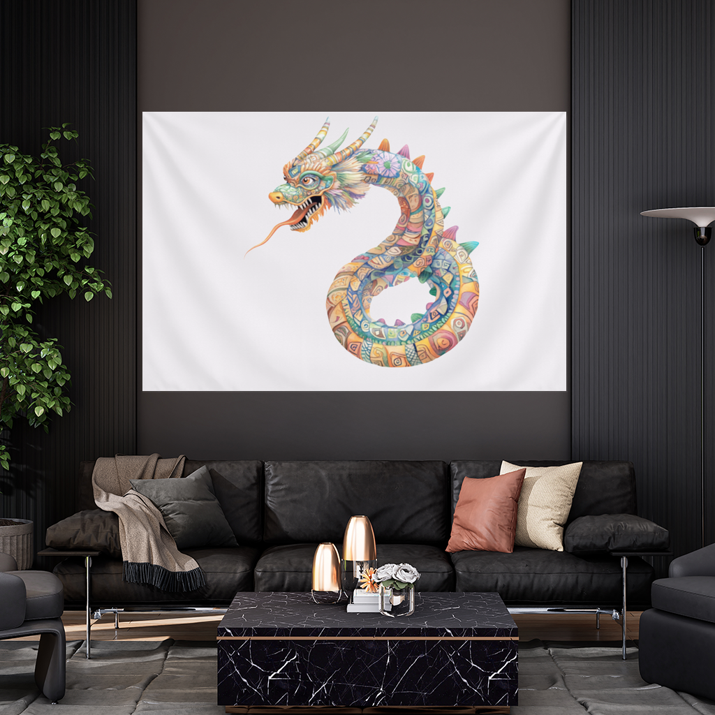 Colorful Mosaic Chinese Dragon Wall Tapestry