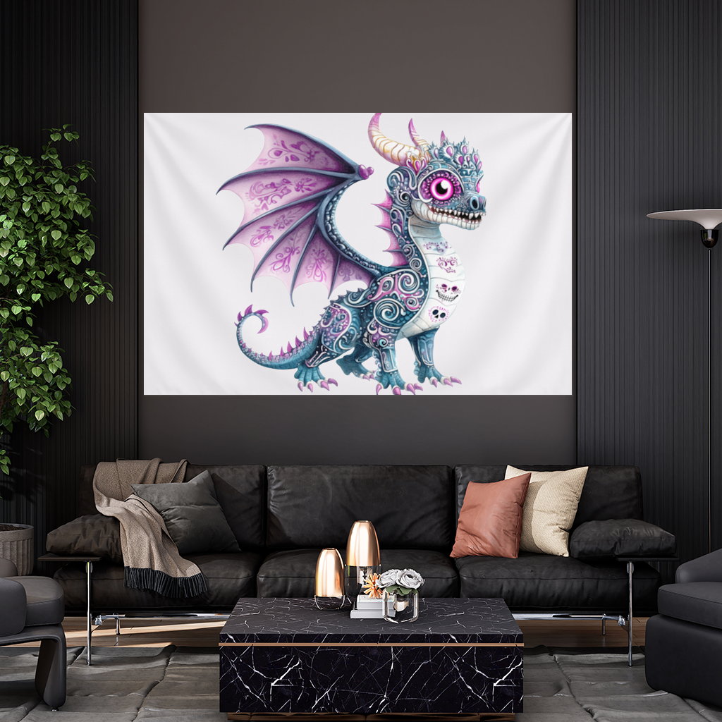 Purple Sugar Skull Dragon Wall Tapestry