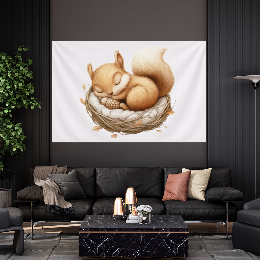 Sleeping Baby Squirrel in Nest Wall Tapestry