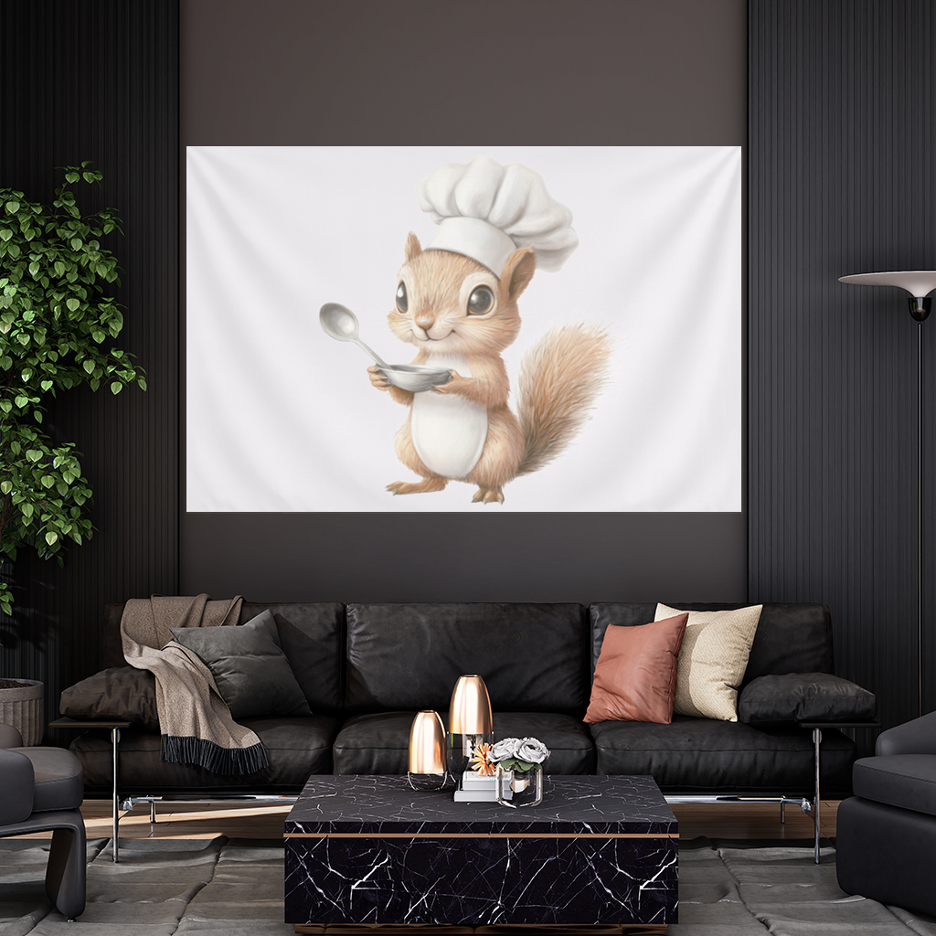 Whimsical Little Chef Squirrel Wall Tapestry
