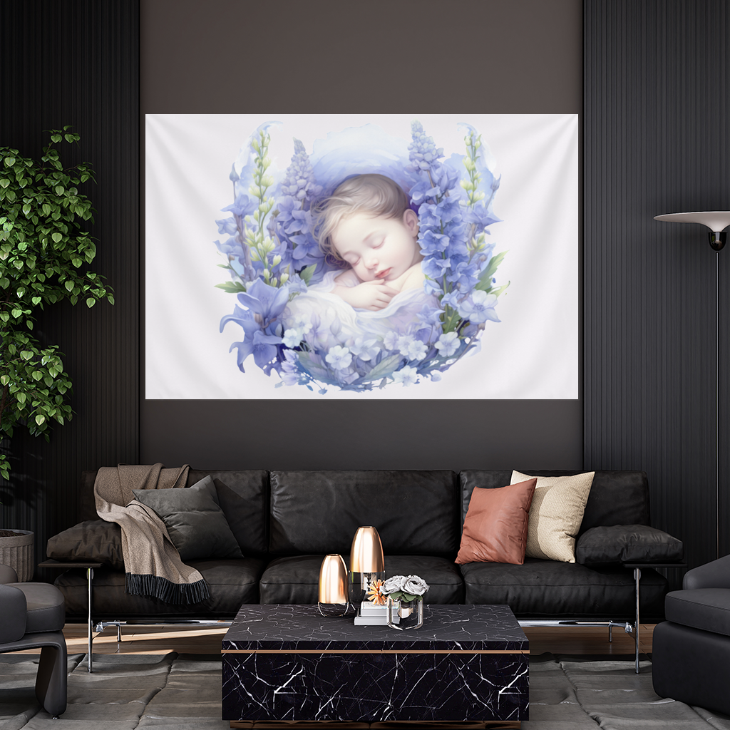 Sleeping Baby Blue Larkspur Wall Tapestry