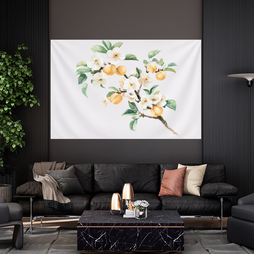 Watercolor Apricot Blossom Branch Wall Tapestry