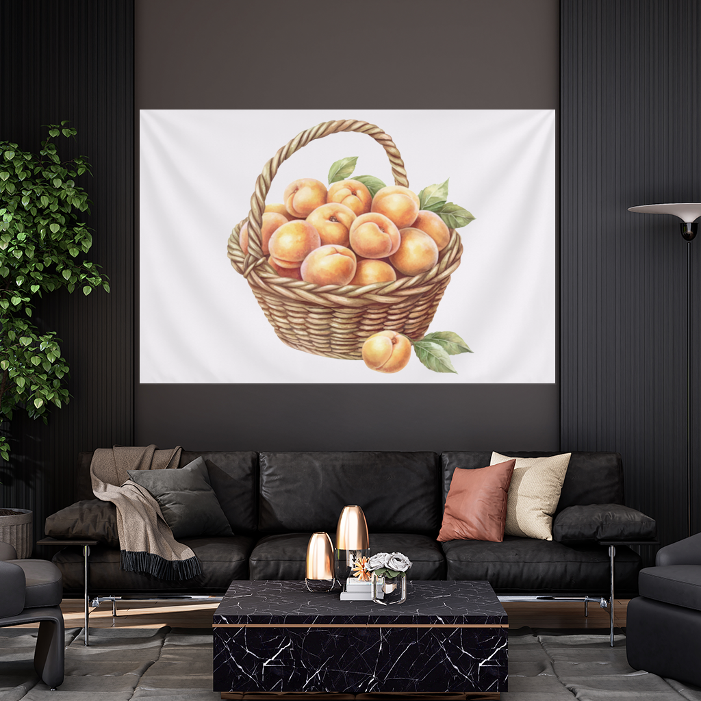 Fresh Peaches in Wicker Basket Wall Tapestry