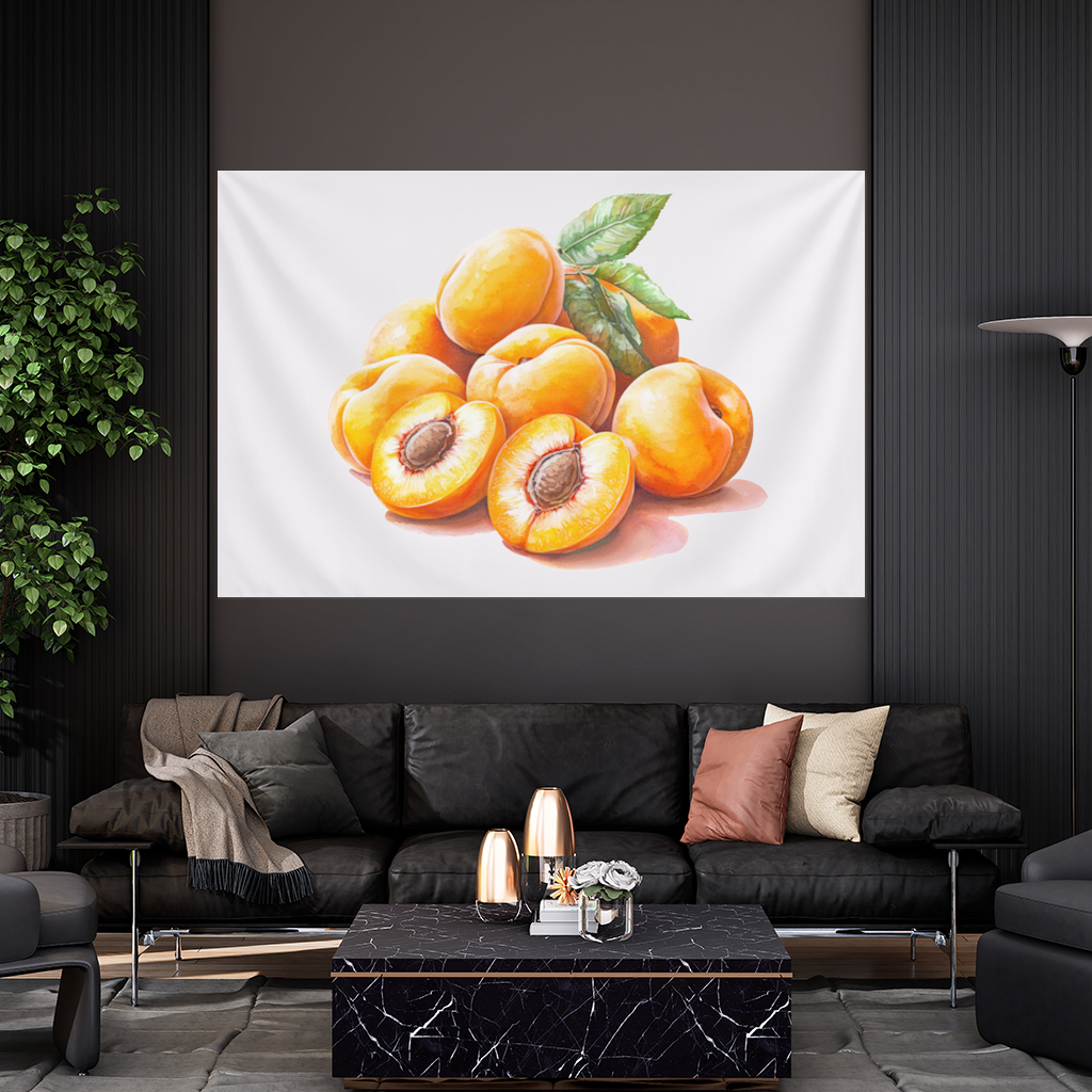 Watercolor Apricot and Leaves Wall Tapestry