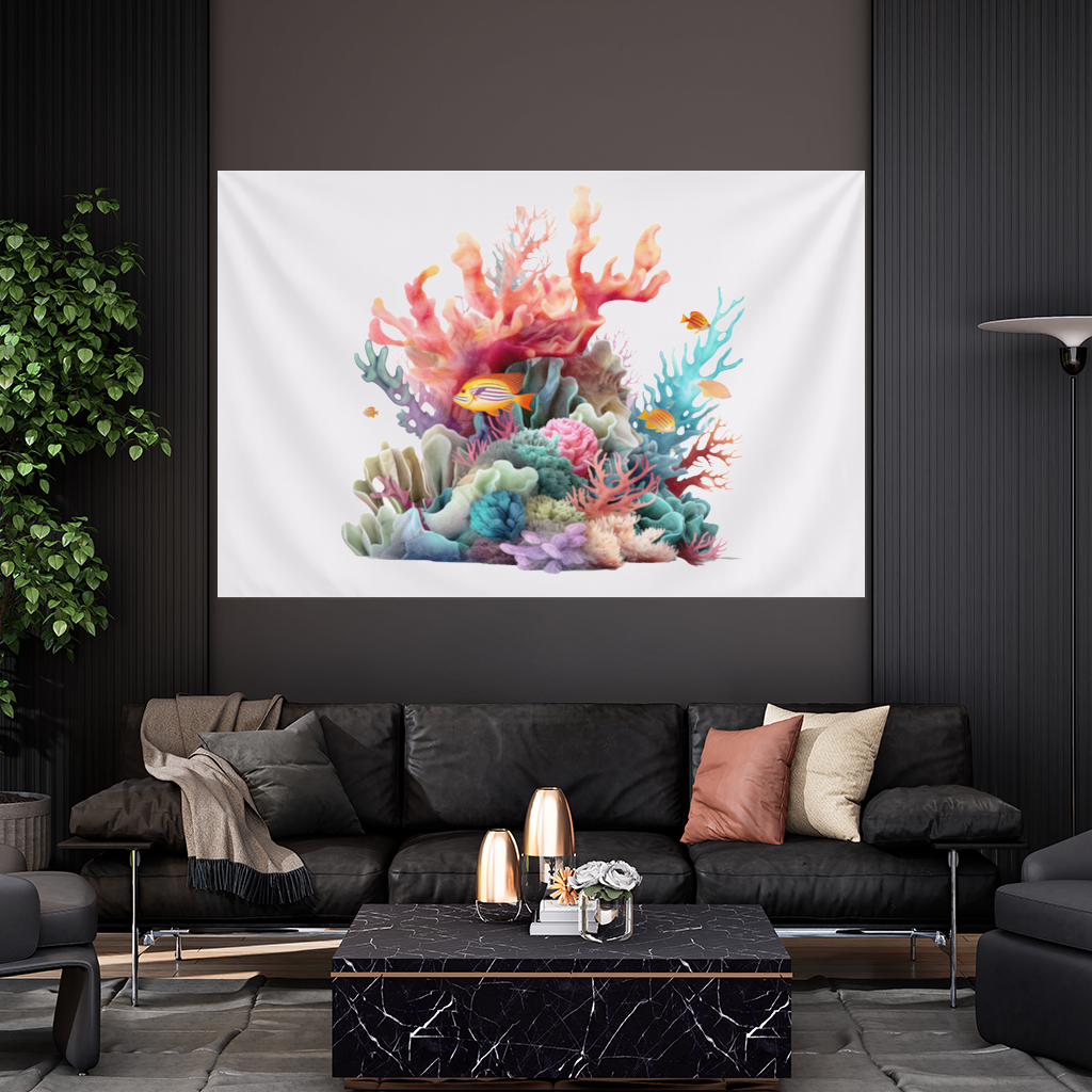 Vibrant Coral Reef and Tropical Fish Wall Tapestry