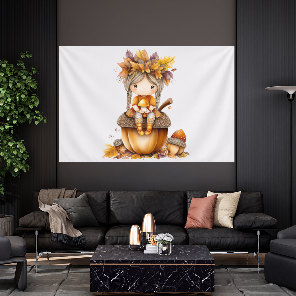 Mantar Tutan Meşe Palamudu Kızı Duvar Örtüsü