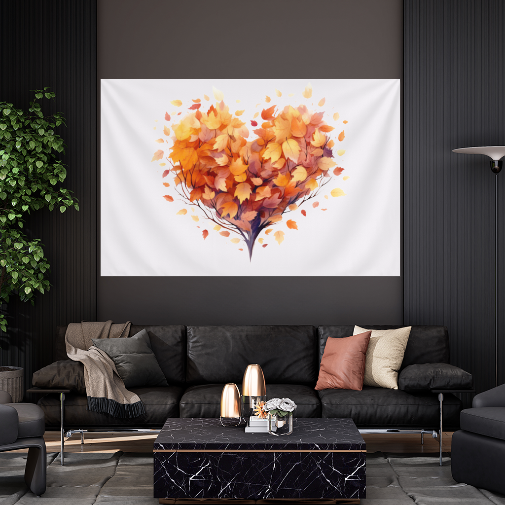 Sonbahar Yapraklı Kalp Duvar Örtüsü