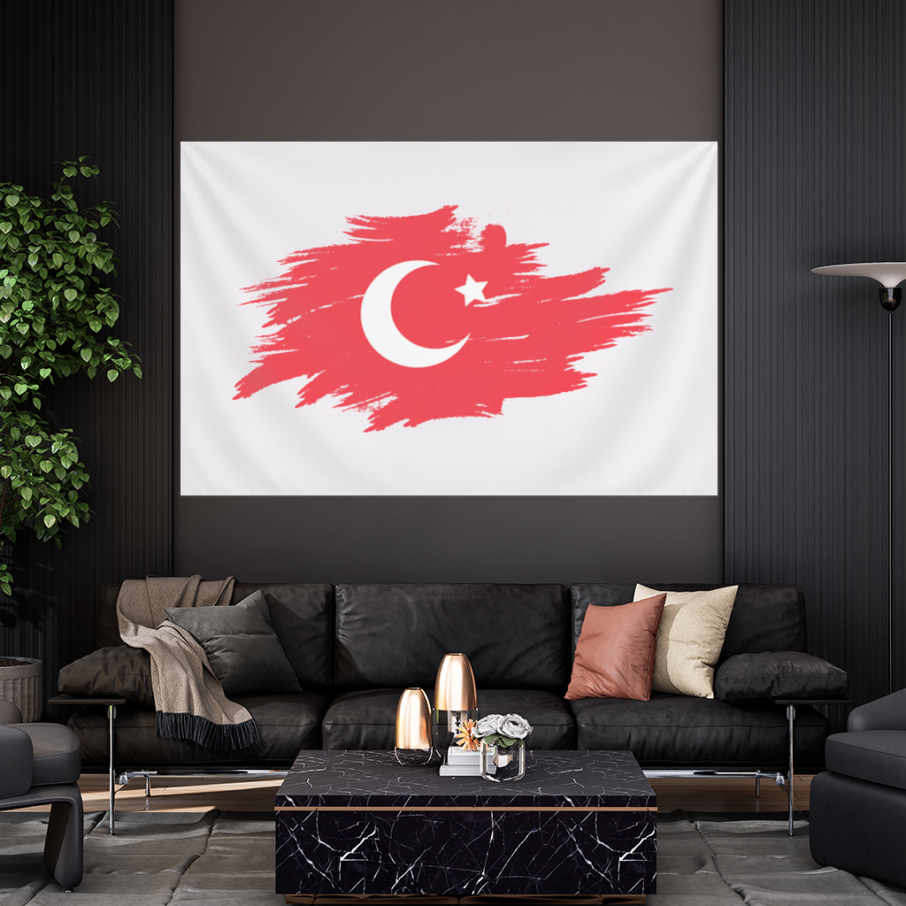 Brushstroke Turkish Flag Crescent Moon Wall Tapestry