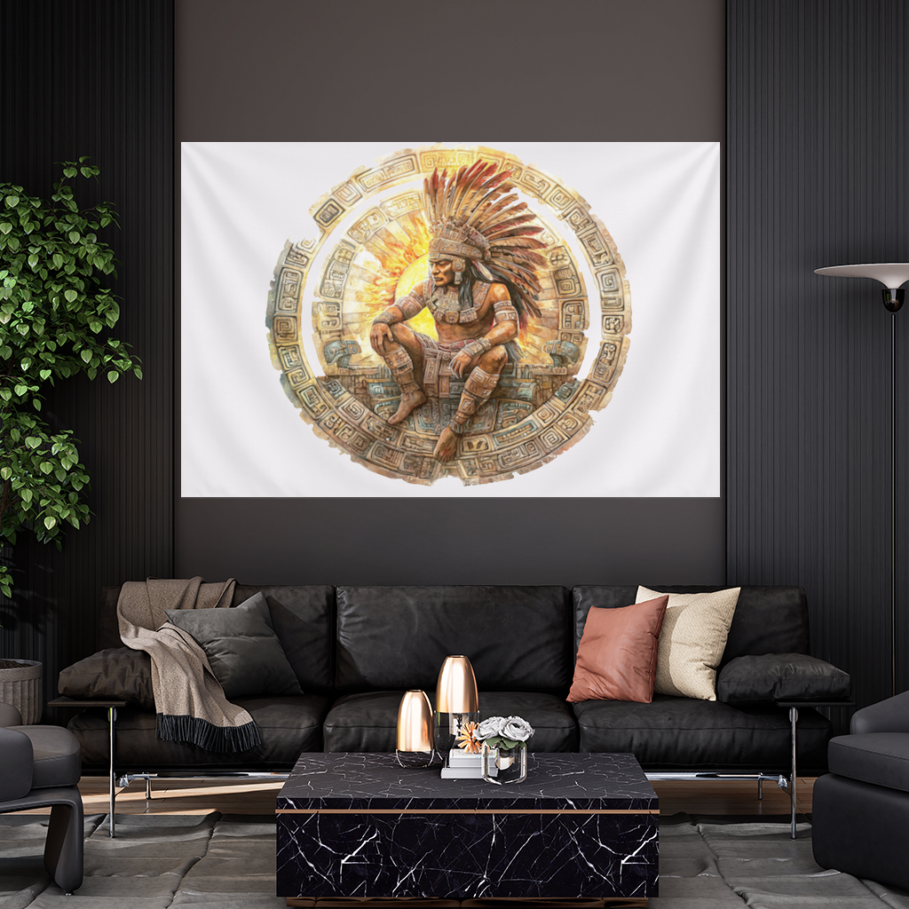 Antik Aztek Güneş Savaşçısı Duvar Örtüsü