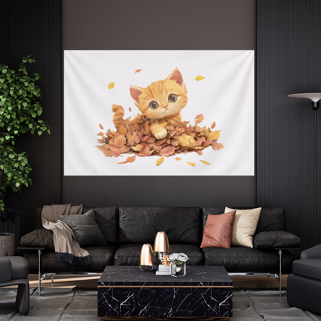 Ginger Kitten in Autumn Leaves Wall Tapestry