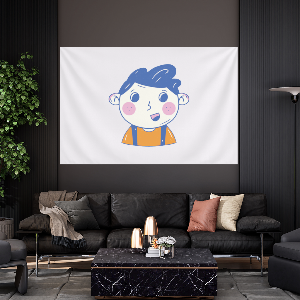 Cute Smiling Boy with Blue Hair Wall Tapestry
