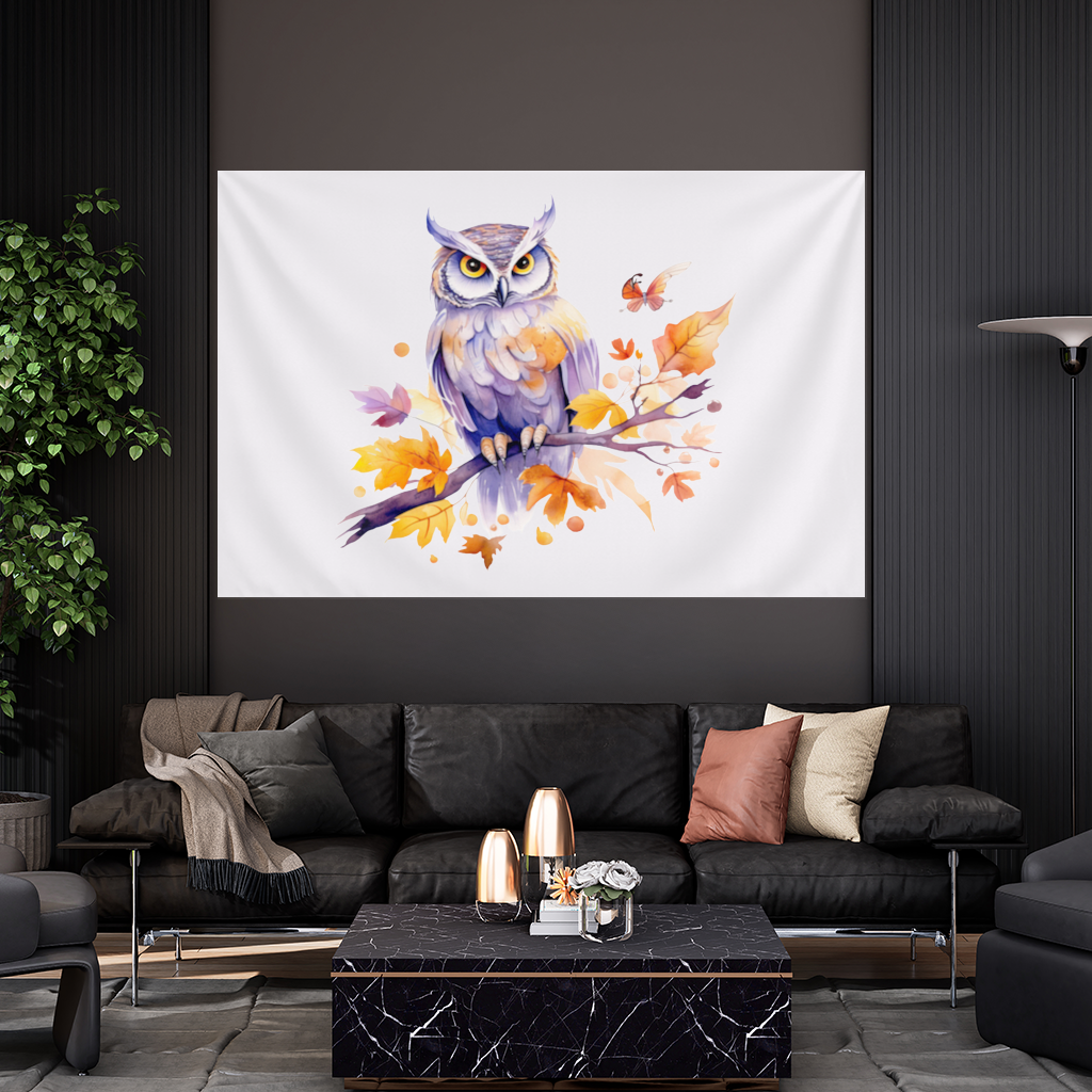 Whimsical Autumn Owl and Butterfly Wall Tapestry