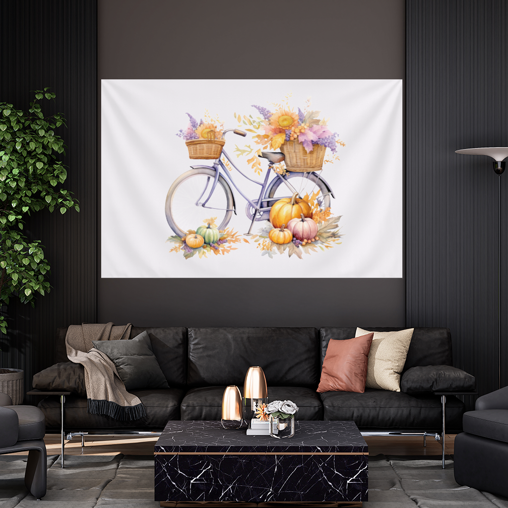 Balkabaklı ve Ayçiçekli Sonbahar Bisikleti Duvar Örtüsü
