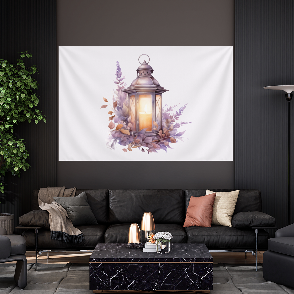 Cottagecore Lavender and Leaves Lantern Wall Tapestry