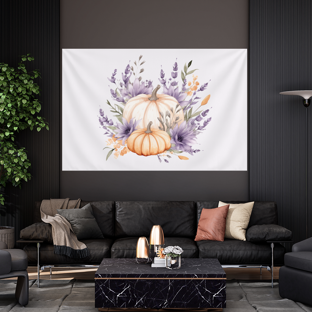 Lavender and Pumpkin Autumn Bouquet Wall Tapestry