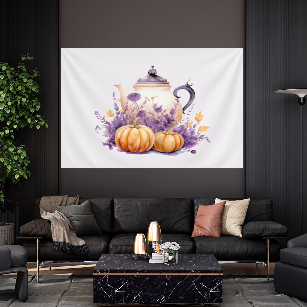 Vintage Purple Floral Pumpkin Teapot Wall Tapestry