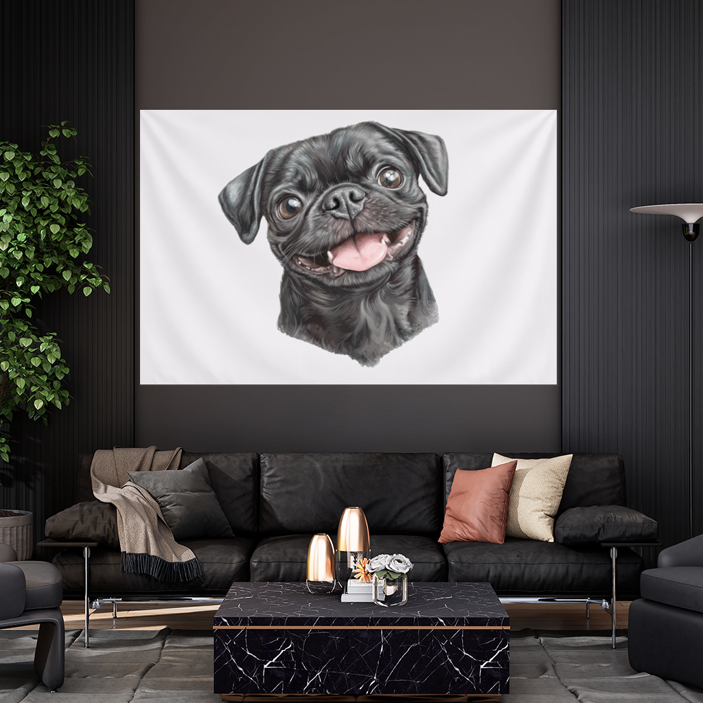 Gülümseyen Siyah Pug Köpek Duvar Örtüsü