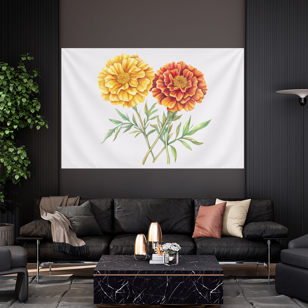 Botanik Sarı Turuncu Kadife Çiçeği Duvar Örtüsü