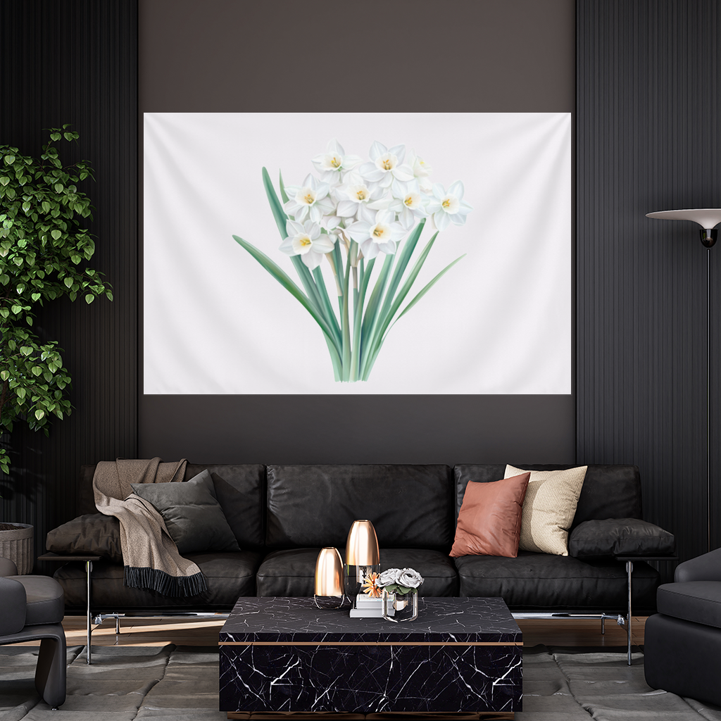 White Daffodil Bouquet Botanical Wall Tapestry