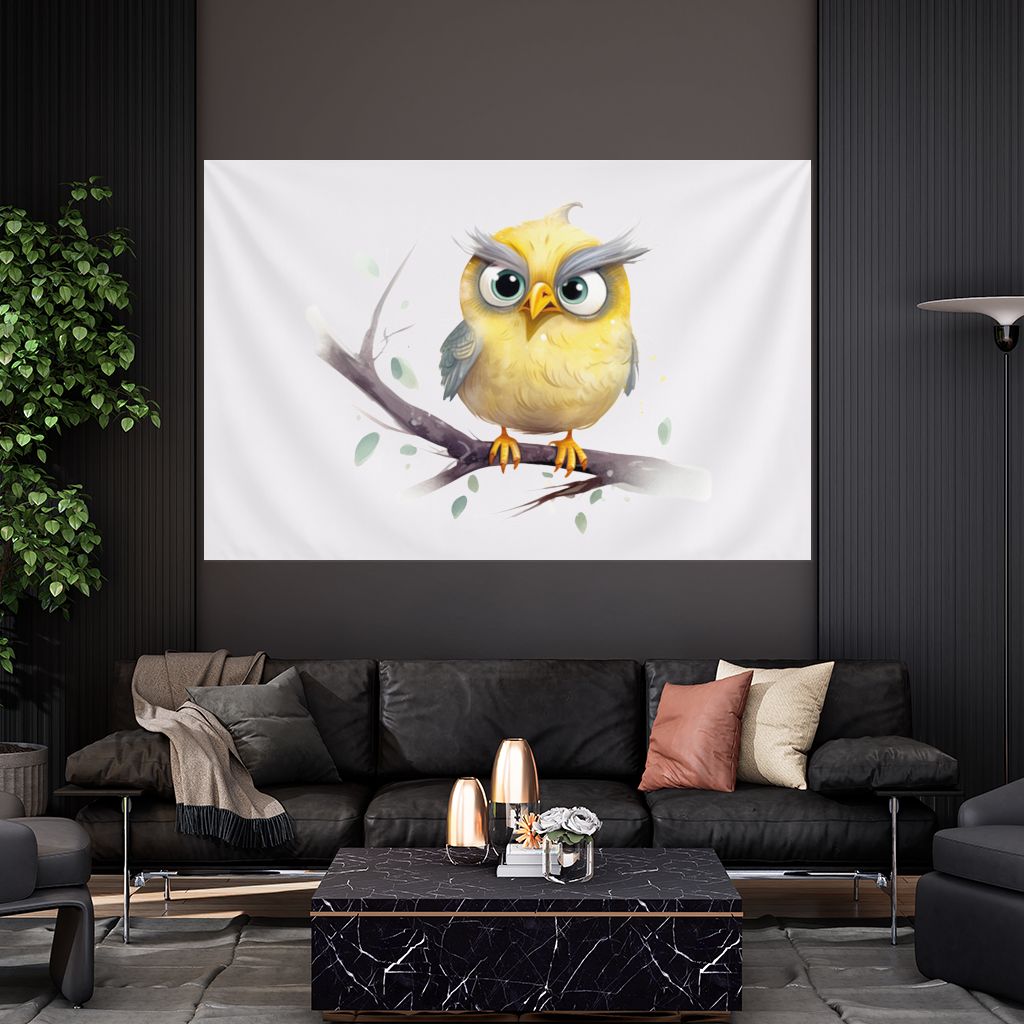 Grumpy Yellow Owl Wall Tapestry