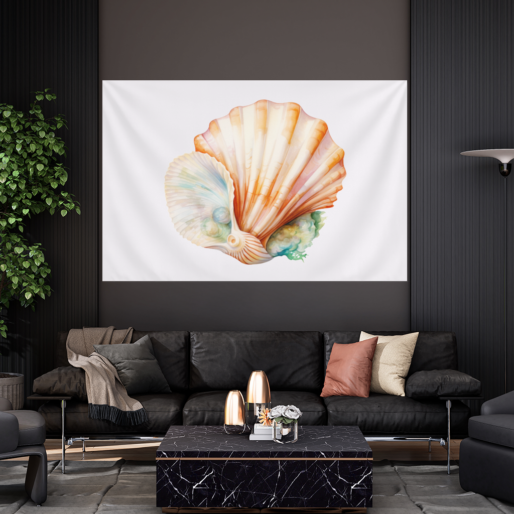 Iridescent Pearls in Orange Scallop Seashell 