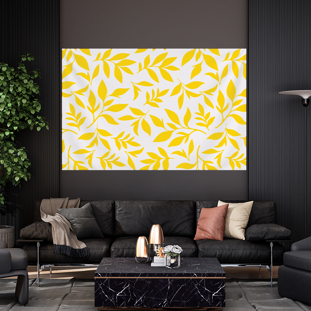 Mustard Yellow Botanical Leaves Wall Tapestry