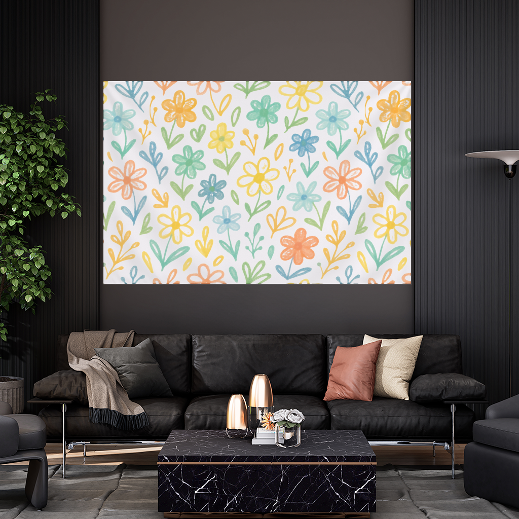 Colorful Boho Wildflowers Wall Tapestry