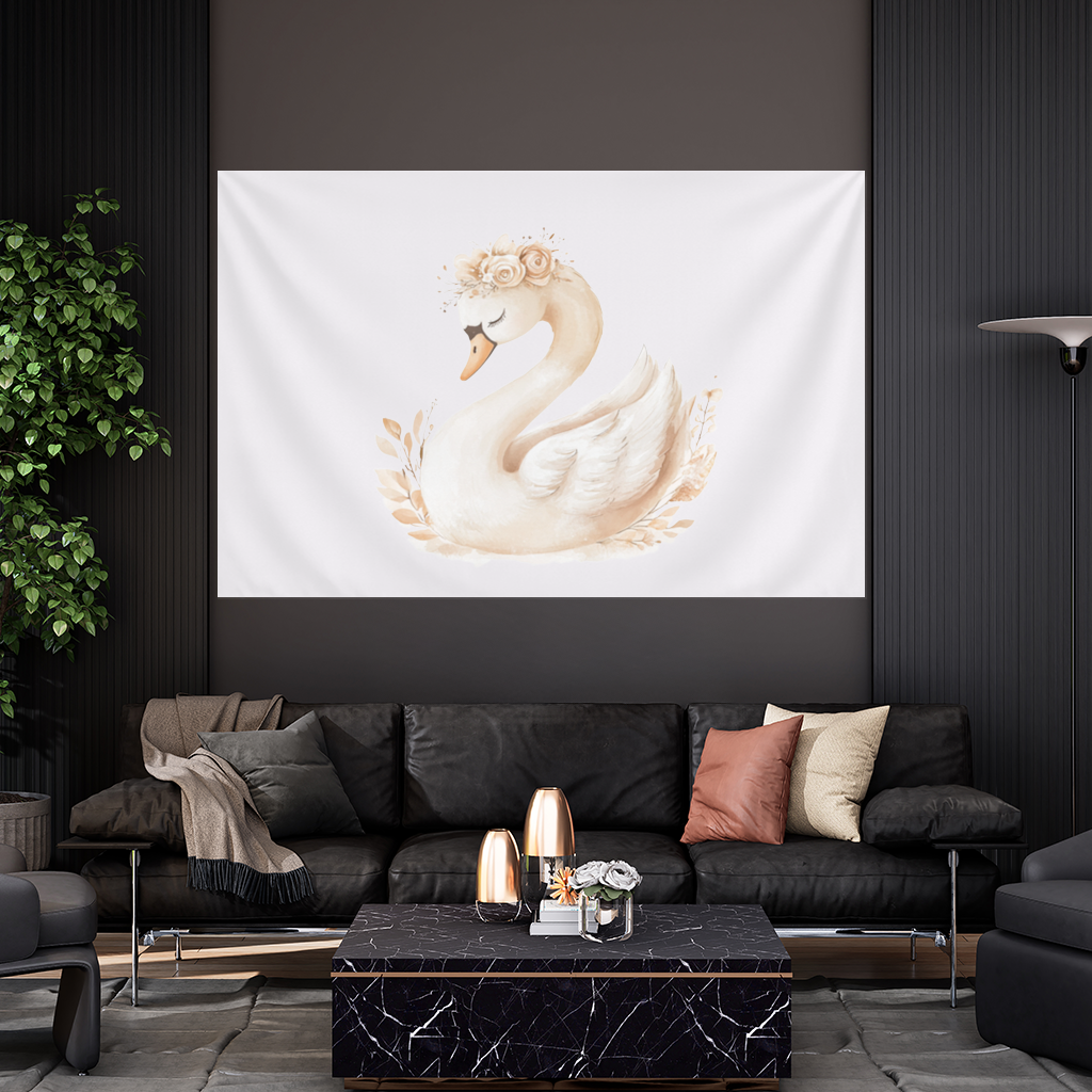 Elegant Floral Crown Boho Swan Wall Tapestry