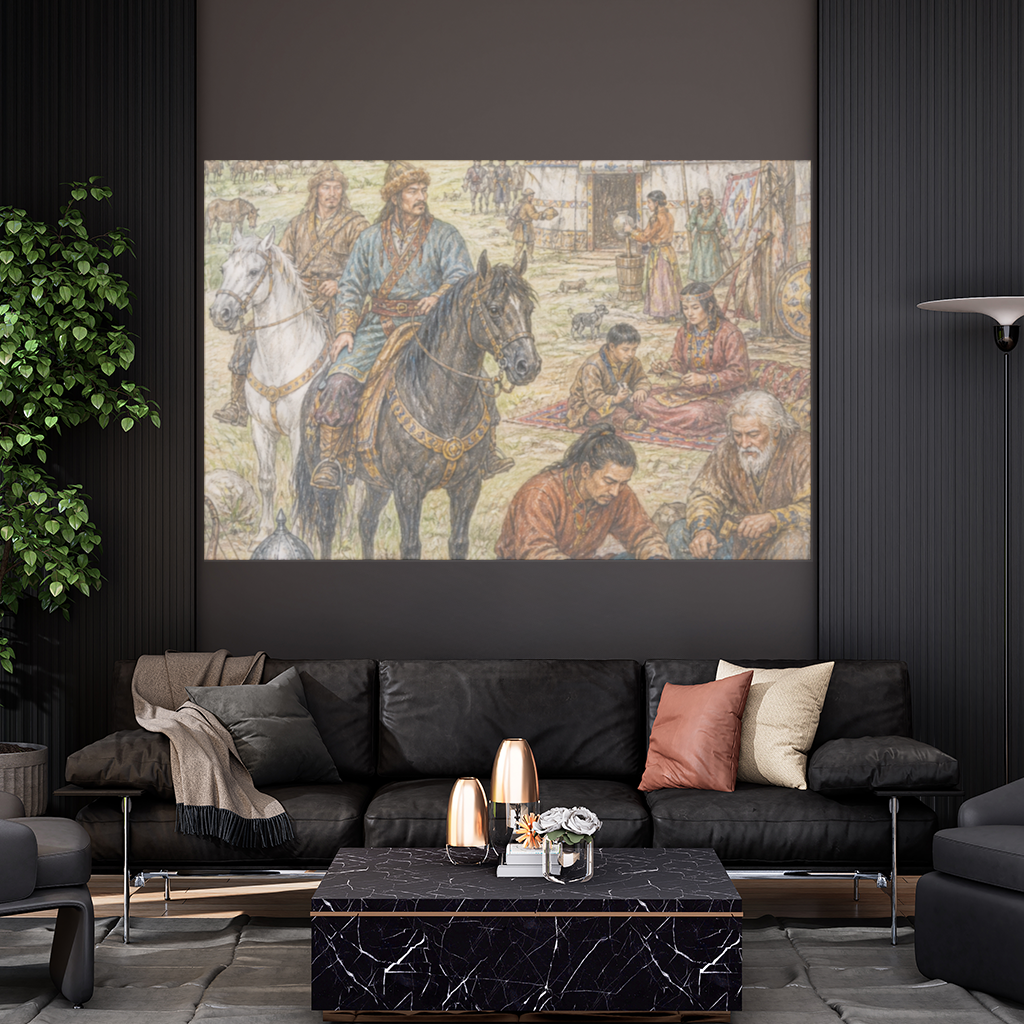 Blacksmiths of the Steppe Ancient Nomadic Camp Art Wall Tapestry